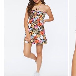 Forever 21 Tropical Floral Halter Mini Dress